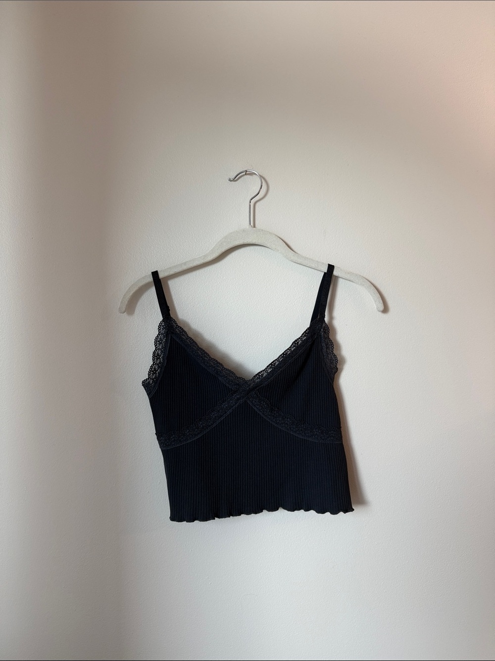 L | Ardene Navy Ribbed Lace Trim Bandeau Cami